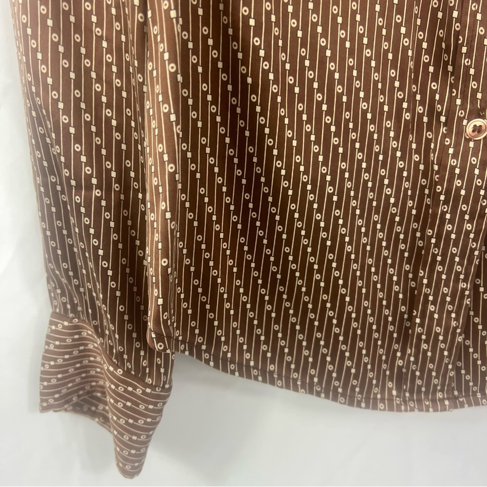 Moda International Brown Patterned Silk Button Do… - image 6